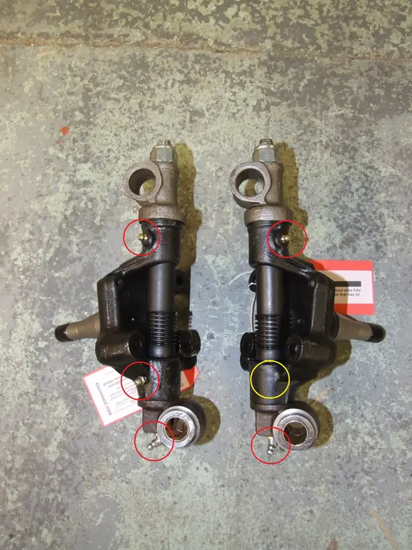 MGB kingpins showing grease nipple positions