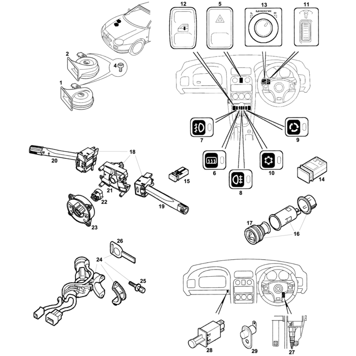 MGF & TF Steering Lock, Switches & Horns MGOC